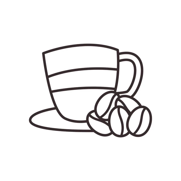 Taza de café con frijoles estilo línea icono de diseño vectorial — Vector de stock