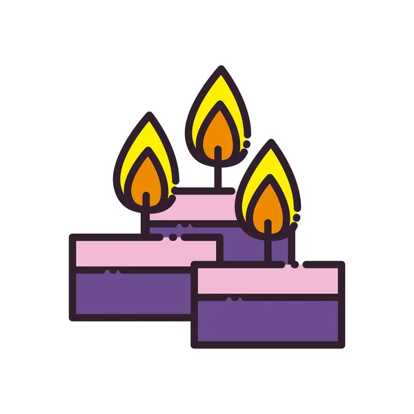 Linha de três velas e design de vetor ícone de estilo de preenchimento —  Vetores de Stock