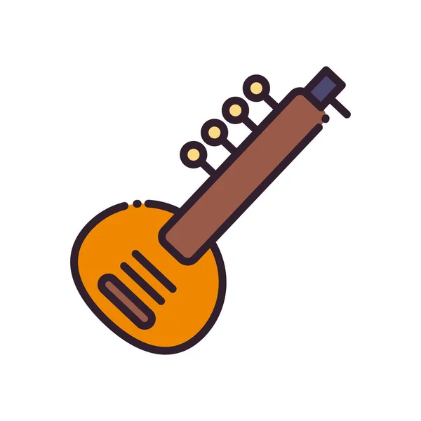 Sitar guitar instrument line and fill style icon vector design — Stock Vector