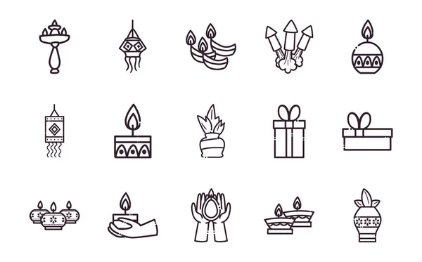 Diwali line style set von icons vektordesign — Stockvektor