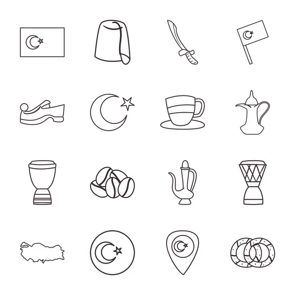 Turkish line style icons collection vector design — Stock Vector