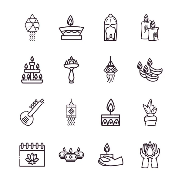 Diwali line style icons sammlung vektordesign — Stockvektor