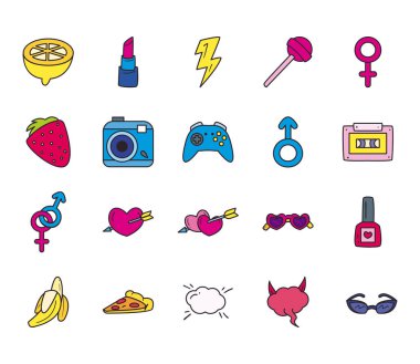 pop sanat satırı ve simge vektör dizaynı demetini doldur