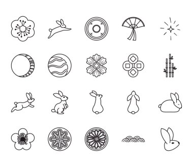 Sonbahar ortası hasat ayı festivali çizgisi ikon vektör tasarım paketi