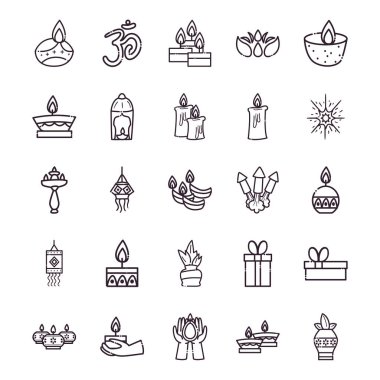 diwali satır biçimi sembolleri vektör tasarımını ayarlar