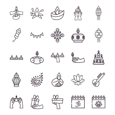 diwali çizgisi biçim simgeleri grup vektör tasarımı