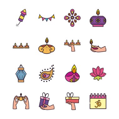 diwali çizgisi ve simge vektör tasarımı koleksiyonu