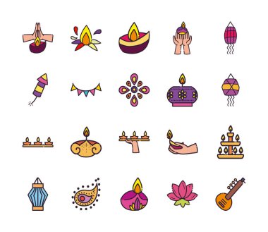 diwali çizgisi ve simge vektör dizaynı demetini doldur