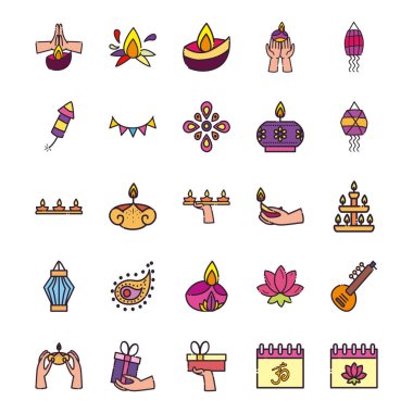 diwali çizgisi ve biçim simgeleri grup vektör tasarımı