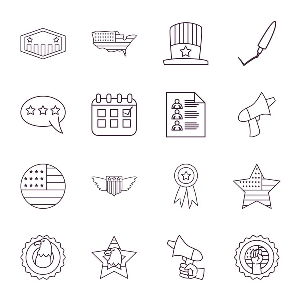 Usa élections style ligne icônes collection vectoriel design — Image vectorielle