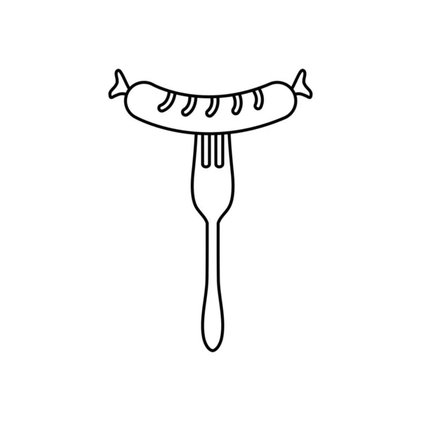Fourchette avec icône de saucisse, style ligne — Image vectorielle