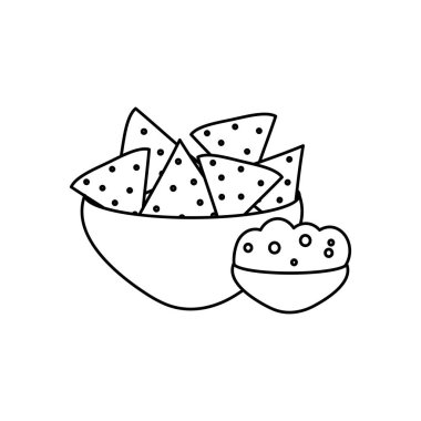Meksika kültürü konsepti, bir kase nacho ve guacamole, sıra tarzı.