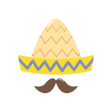 Bıyık ve Meksika şapkası, düz stil.