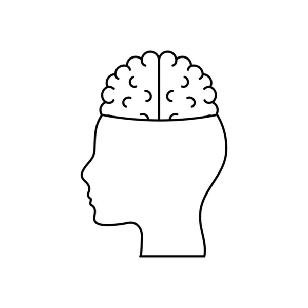 인간의 신체 개념, 뇌 장기 아이콘과 머리, 라인 스타일 — 스톡 벡터