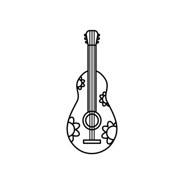 Guitar with mexican design, line style — Stock Vector