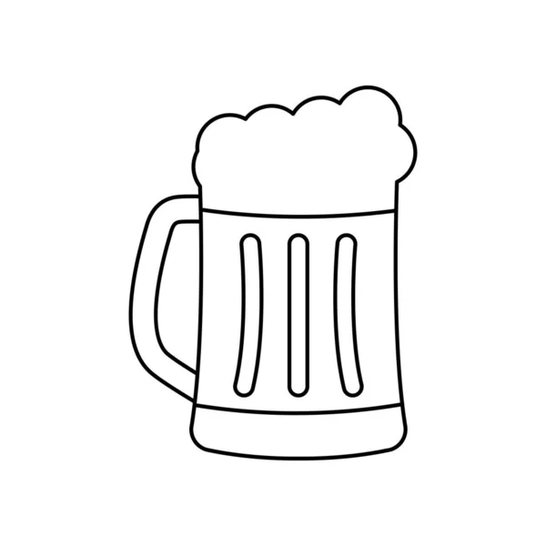 Mok met bier met schuim, lijnstijl — Stockvector