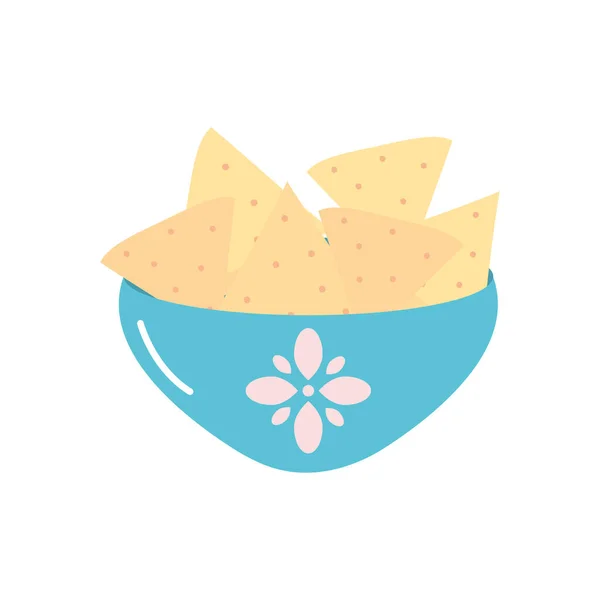 Bol de nachos icône, style plat — Image vectorielle