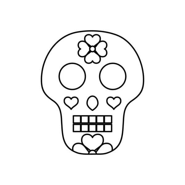 Calavera de azúcar con diseño floral, estilo de línea — Archivo Imágenes Vectoriales