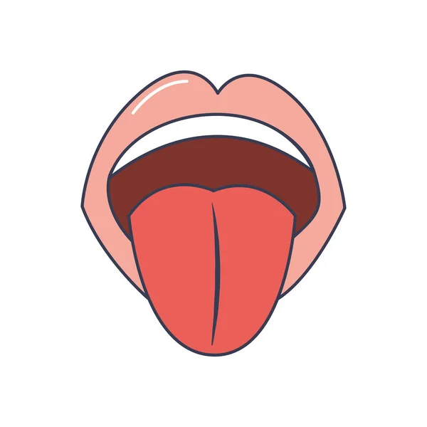 Human body concept, mouth and tongue icon, line fill style — Stock Vector