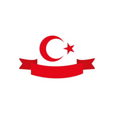 Hilal ay ve yıldız dekoratif kurdeleli, düz stil.