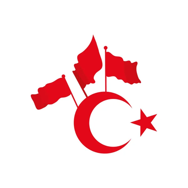 Turkey crescent moon and star and flags, flat style — стоковый вектор