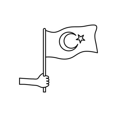Hindi bayrağı ikonu tutan el, çizgi stili.