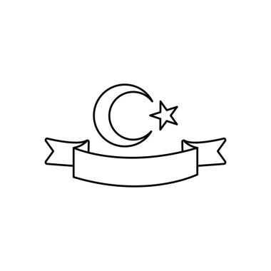 Hilal ay ve yıldız dekoratif kurdeleli, çizgi tarzı