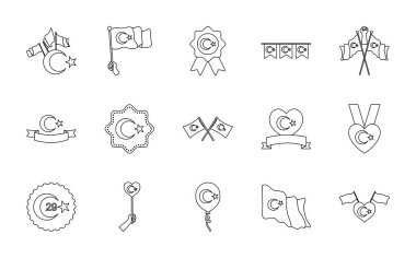 Hindi bayraklı ikon set tasarımı ve hindi cumhuriyeti, çizgi tarzı