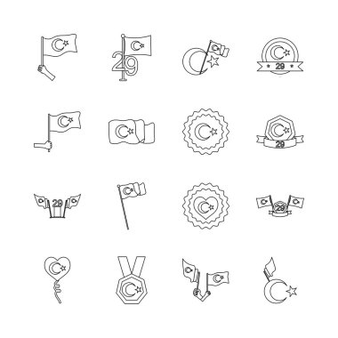 Elleri hindili funda ve hindi cumhuriyeti ikonu seti, sıra tarzı.