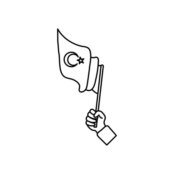 Mano sosteniendo un icono de bandera de pavo, estilo de línea — Archivo Imágenes Vectoriales