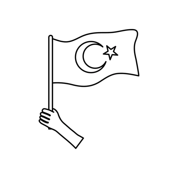 Χέρι με εικονίδιο σημαία γαλοπούλας, γραμμή στυλ — Διανυσματικό Αρχείο