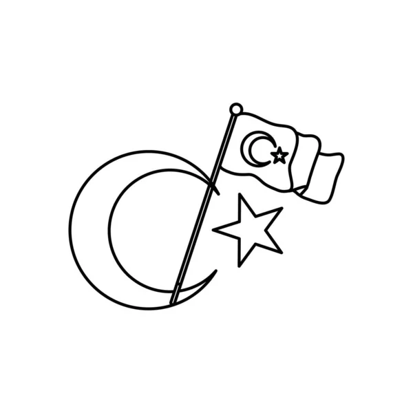Lua crescente e estrela com bandeira de peru, estilo de linha —  Vetores de Stock