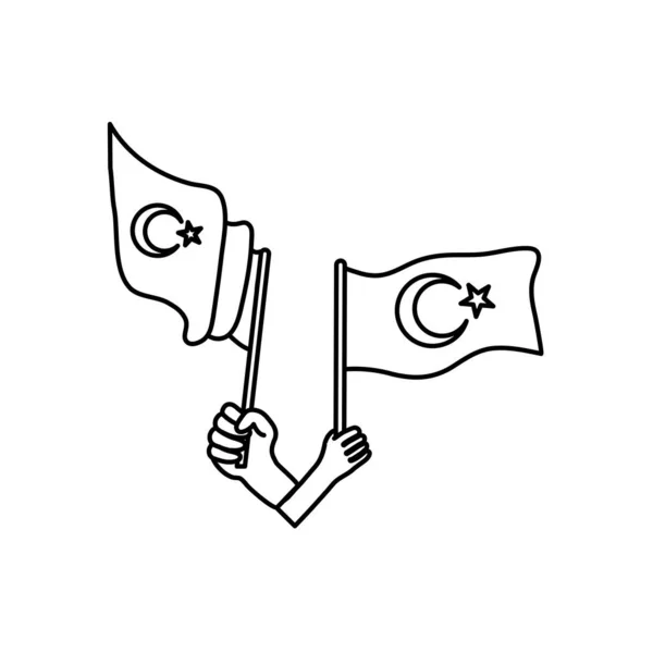 Mains tenant un drapeau de dinde, style ligne — Image vectorielle