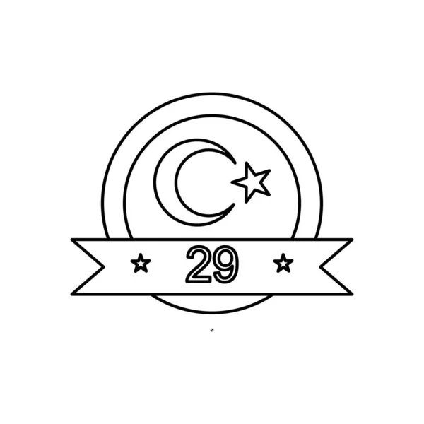 Insignia decorativa con bandera de pavo y diseño de fecha de república de pavo, estilo de línea — Vector de stock