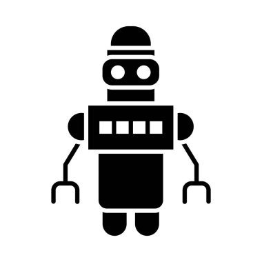 Çizgi film robotu iki elle ayakta duruyor, siluet tarzı.