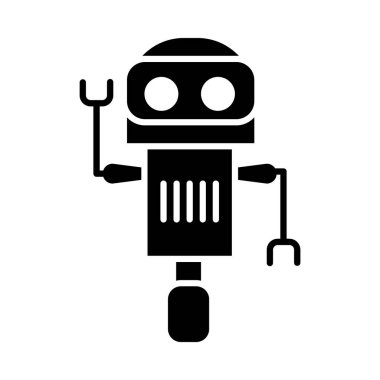 Robot konsepti, tekerlek simgesi olan çizgi film robotu, siluet tarzı