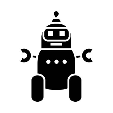 Robotik konsept, sevimli yüz simgesi olan çizgi film robotu, siluet tarzı