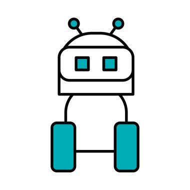 Tekerlek simgesi olan sevimli robot, yarı çizgi yarı renk