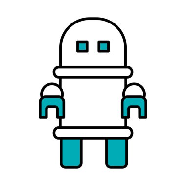 Robotik konsept, yuvarlak başlı robot, yarım çizgi yarı renk
