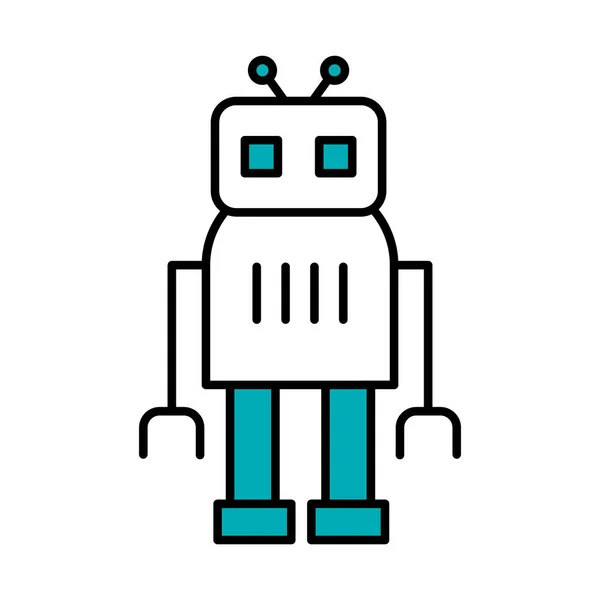 Robotica concept, cartoon vierkante robot staan, halve lijn halve kleur stijl — Stockvector