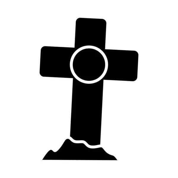Хэллоуин концепции, крест могилы икона, силуэт стиле — стоковый вектор