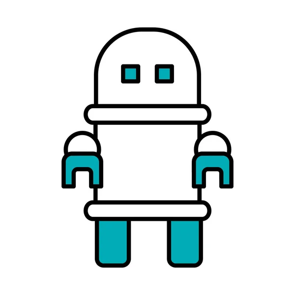 Ρομποτική έννοια, ρομπότ με στρογγυλό κεφάλι, μισή γραμμή μισού χρώματος στυλ — Διανυσματικό Αρχείο