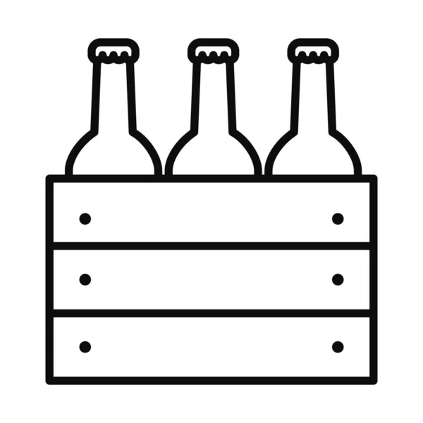 Коробка з значком пляшок пива, стиль лінії — стоковий вектор