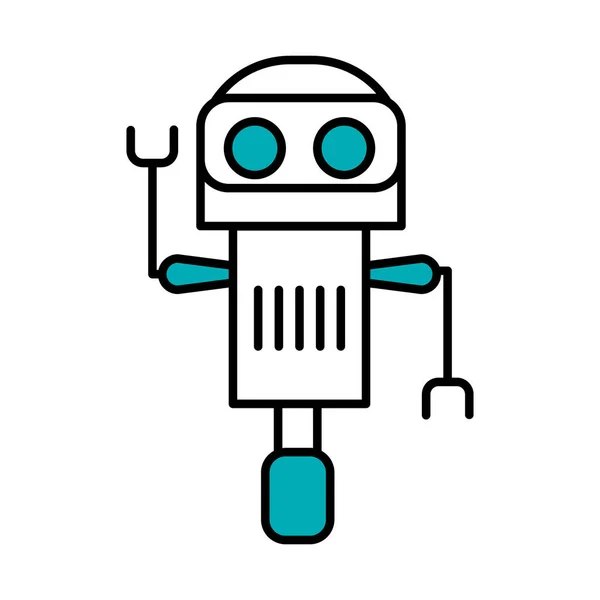 Ρομποτική έννοια, ρομπότ κινουμένων σχεδίων με εικονίδιο τροχού, μισή γραμμή μισό χρώμα στυλ — Διανυσματικό Αρχείο