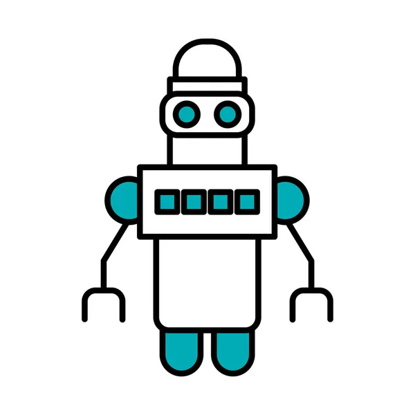 Ρομπότ κινουμένων σχεδίων με δύο χέρια όρθια, μισή γραμμή μισό χρώμα στυλ — Διανυσματικό Αρχείο