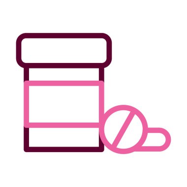 ilaç hapları ve şişe simgesi, yarı renk, yarı çizgi tarzı