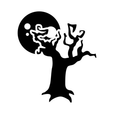 Cadılar Bayramı ağacı ve ay simgesi, siluet tarzı