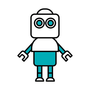 Robot konsepti, sevimli robot duruşu simgesi, yarı çizgi yarı renk