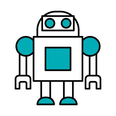 Robotik konsept, çizgi film robotu ayakta duran simge, yarı çizgi yarı renk