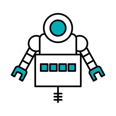 Robot konsepti, uçan robot simgesi, yarı çizgi yarı renk